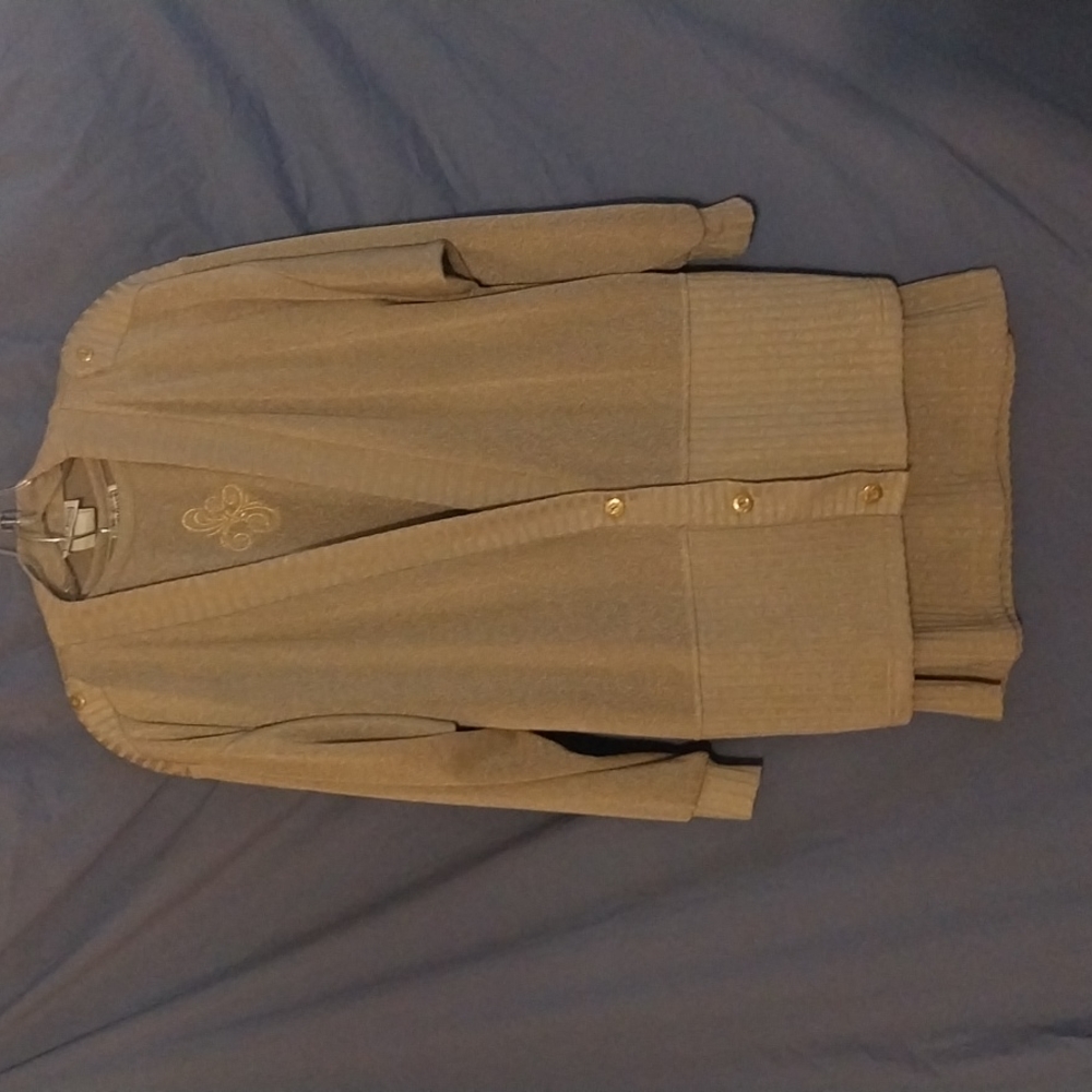 Women's Amy Jess 3pc gold skirt shirt and sweater set Size S